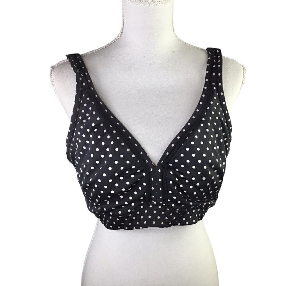 Cacique Unlined No Wire Size 48D Full Coverage Black Polka Dot Lane Bryant Silky